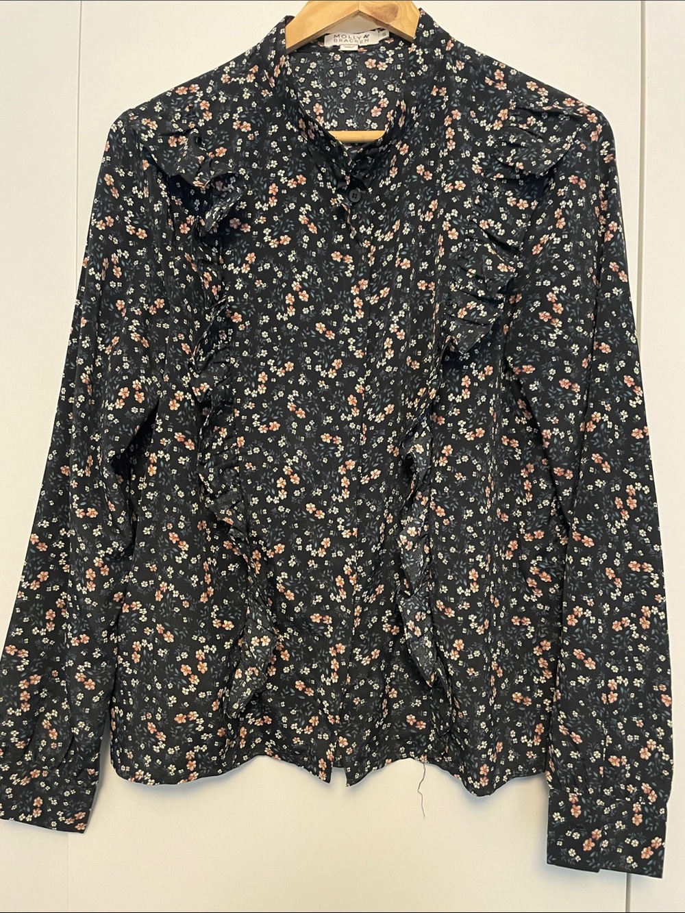 Molly Bracken Navy Floral Ruffle Button-Down Shirt